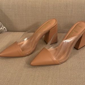Tan mules with clear top